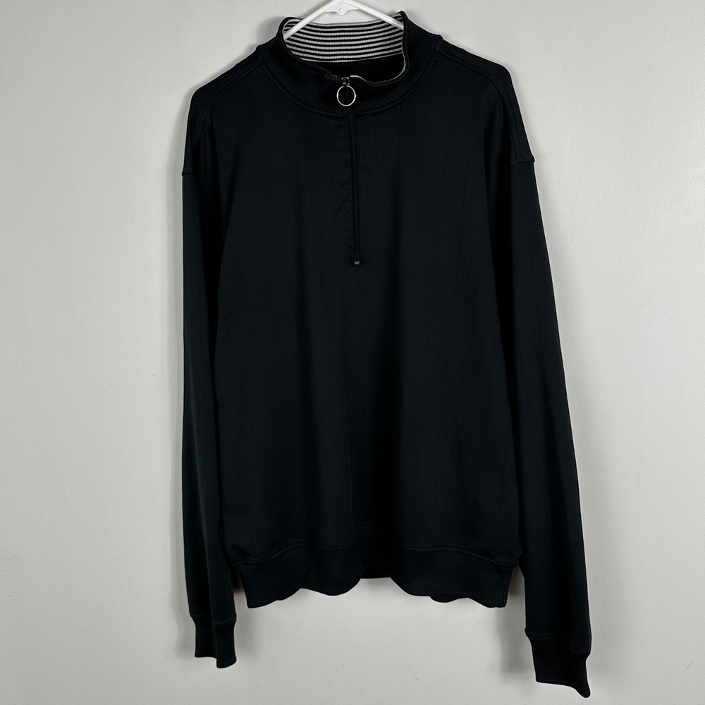 FootJoy Mens Pullover XL 1/4 Zip Ribbed Black Long Sleeve Golf Top Preppy Knit